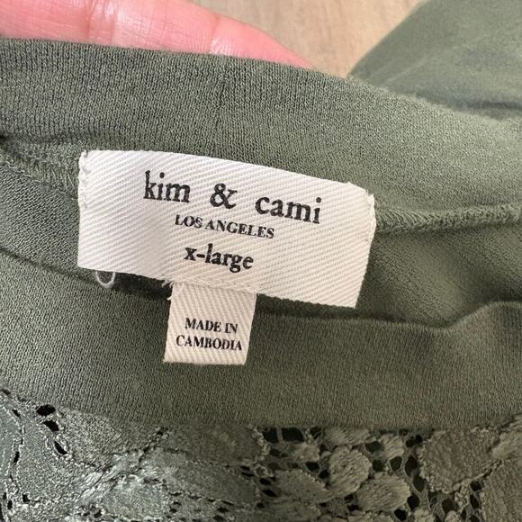 Kim & Cami Woman's Green Cotton & Lace Flowy Loose Fit Short Sleeve Blouse XL - Picture 5 of 6